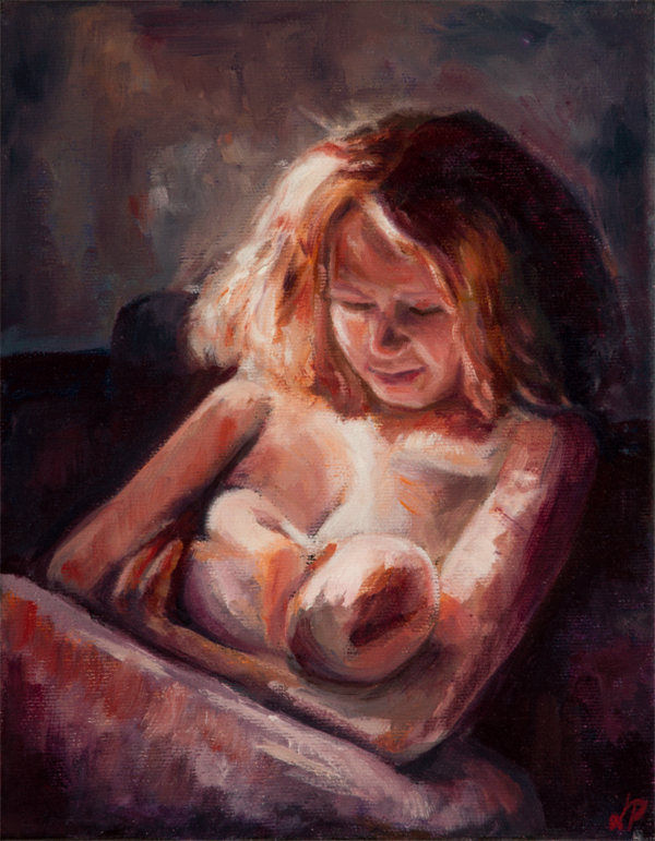 oil painting portrait woman, woman breastfeeding, artist Lydia Pepin
