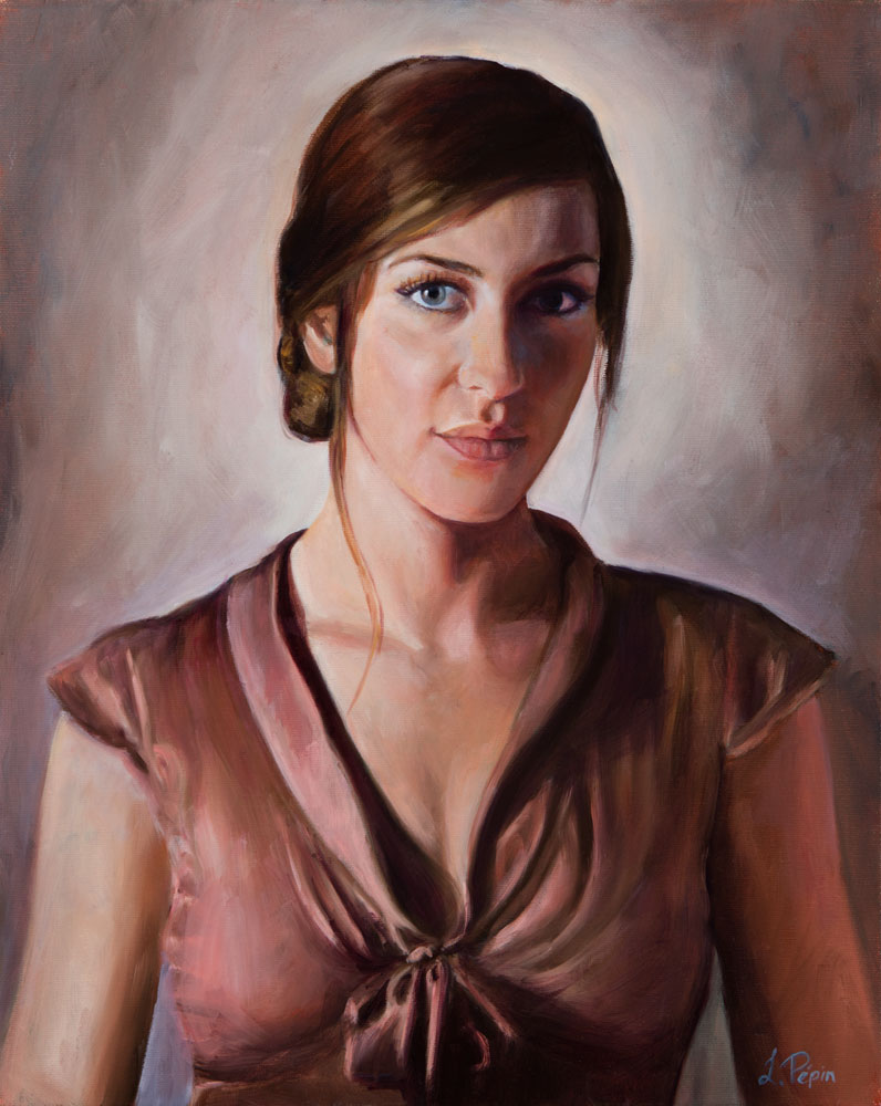 oil painting portrait woman, vintage romantic, artist Lydia Pepin